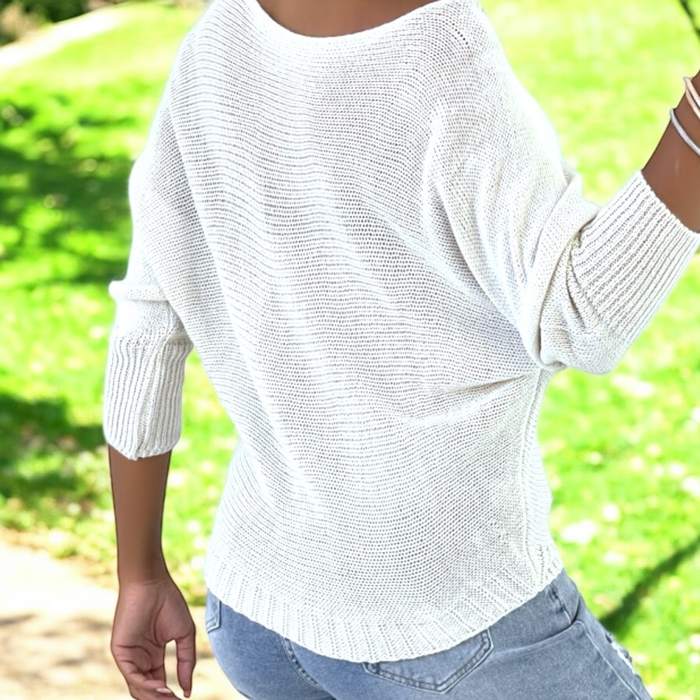 H&M White Relaxed-Fit Boat Neck Sweater Top with Long Dolman Sleeves - Picture 7 of 16